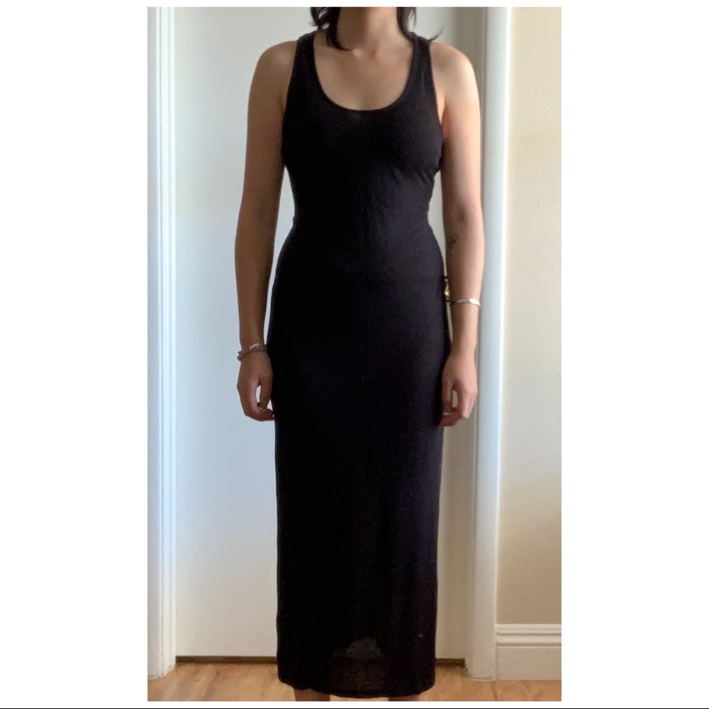 Stretch long black maxi tank top dress